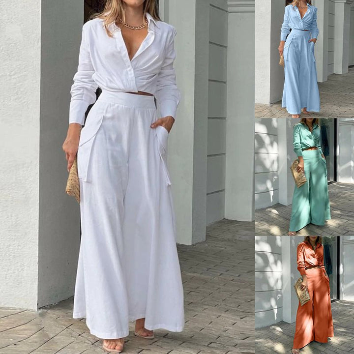 Damen Weite Palazzo-Hose mit extra weitem Bein, hoher Taille und Eingrifftaschen Drune