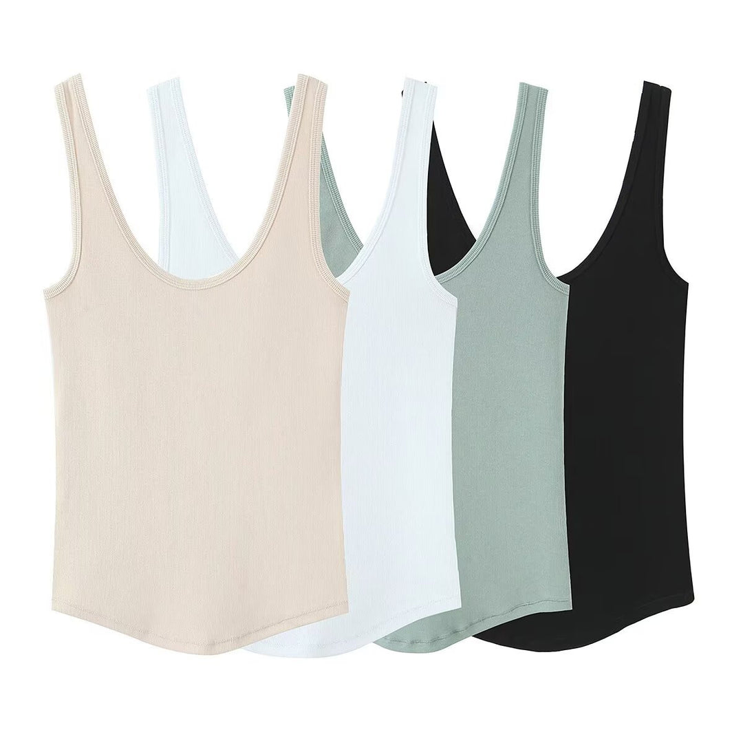Damen hochwertiges Rippen-Top mit elegantem Rundhals und bequemer Passform Drune