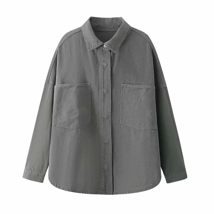 Damen Oversize Jeans-Hemdjacke im Boxy-Schnitt mit aufgesetzten Brusttaschen und Rundsaum Drune