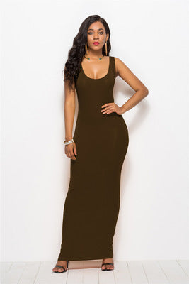 Damen Elegantes, figurbetontes Maxikleid mit tiefem Rundhalsausschnitt Drune