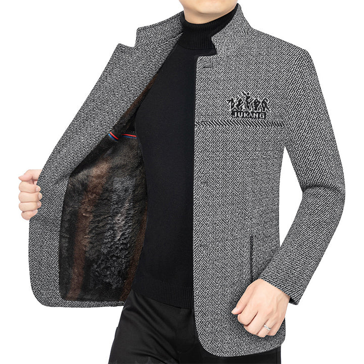 Herren Wollmantel mit Teddyfutter, Stehkragen und schmaler Silhouette Drune