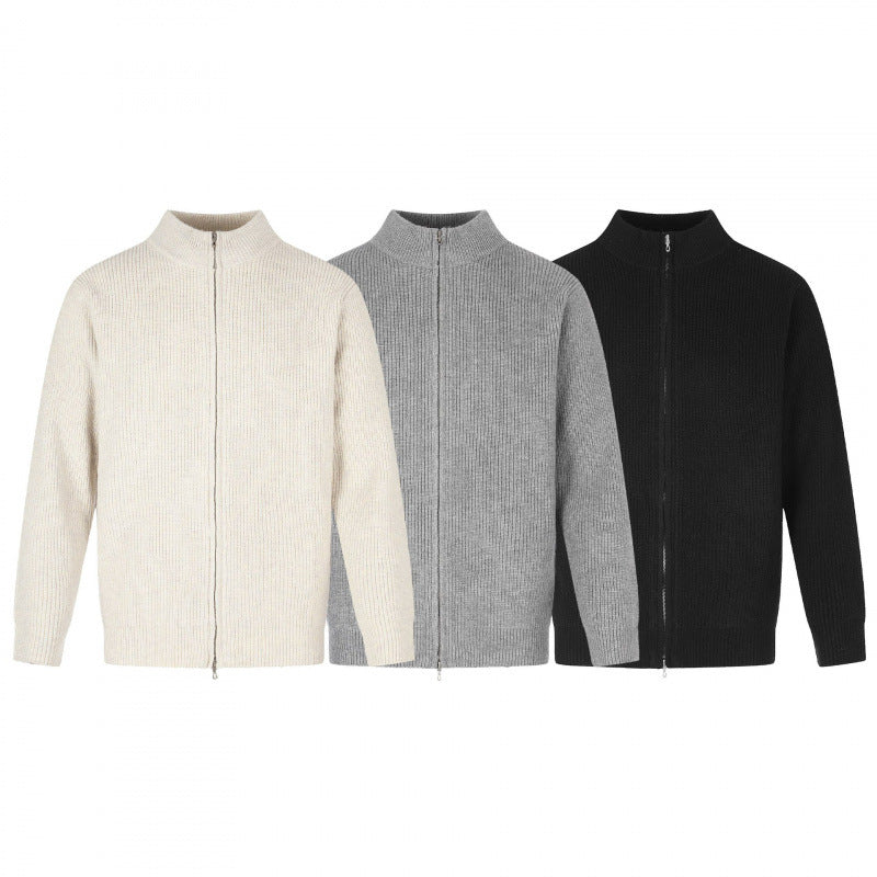 Unisex Reißverschluss-Strickjacke im Boxy‑Cut mit Stehkragen und Rippenstruktur Drune