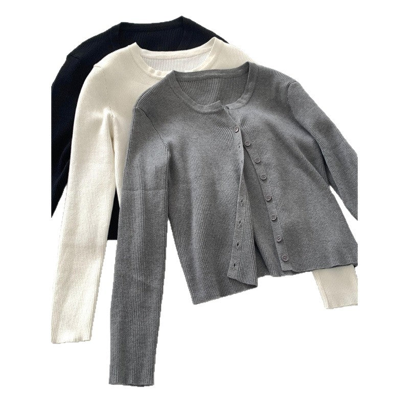 Damen Feiner Rippstrickcardigan mit langen Ärmeln und Knopfverschluss Drune