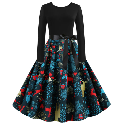 Damen Rock mit buntem Weihnachtliche Muster und eleganter Taillenbindung Drune
