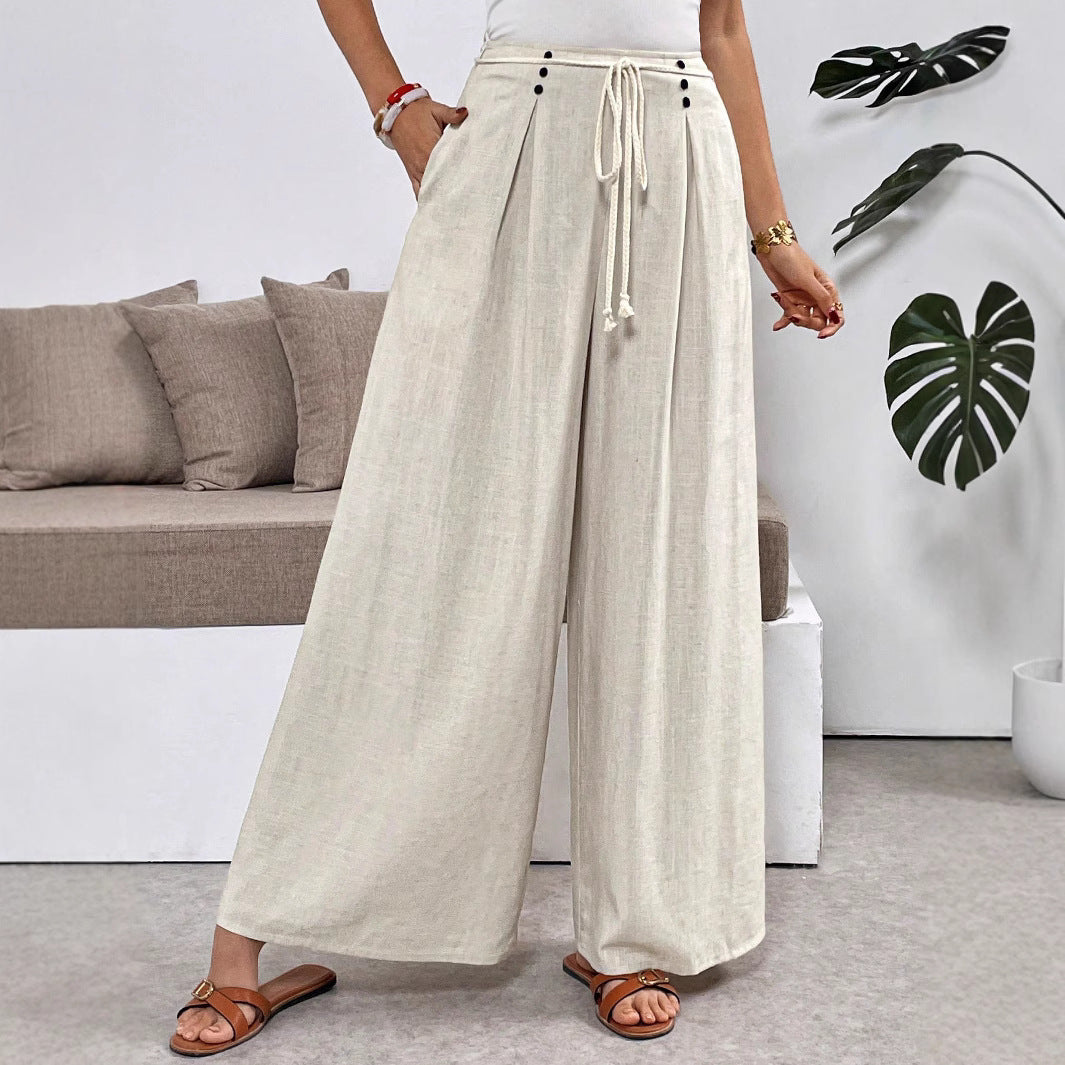 Damen Weit geschnittene Leinenhose mit verstellbarem Bund Drune