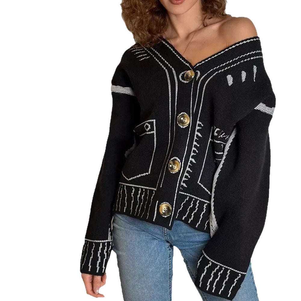Damen Strickjacke mit asymmetrischem Design und kontrastierenden Knöpfen Drune