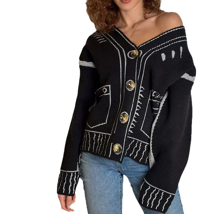 Damen Strickjacke mit asymmetrischem Design und kontrastierenden Knöpfen Drune