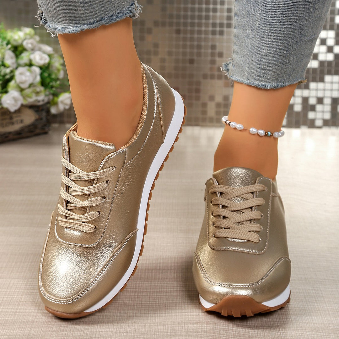 Damen modischer Metallic-Sneaker mit dämpfender Leichtsohle und rutschfester Profilgummisohle Drune