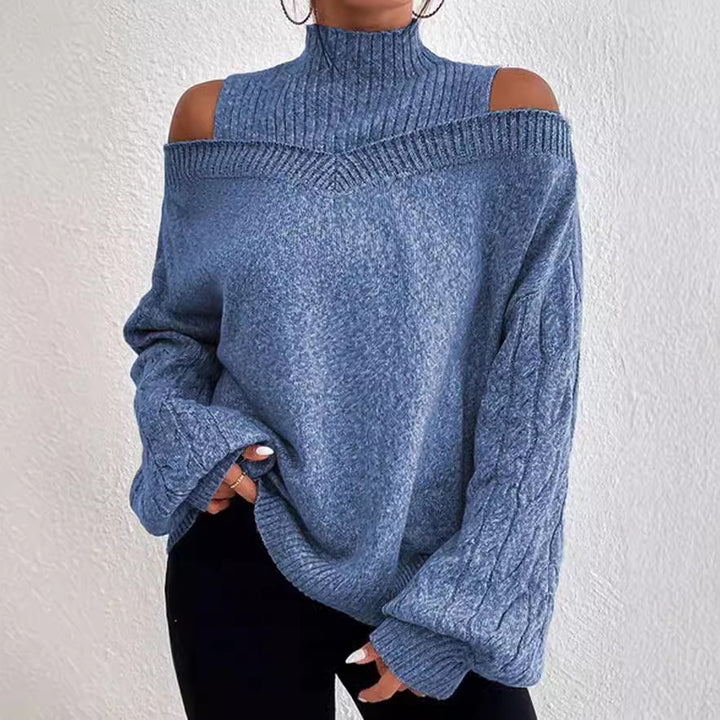 Damen Pullover mit schulterfreien Ärmeln und hohem Kragen Drune