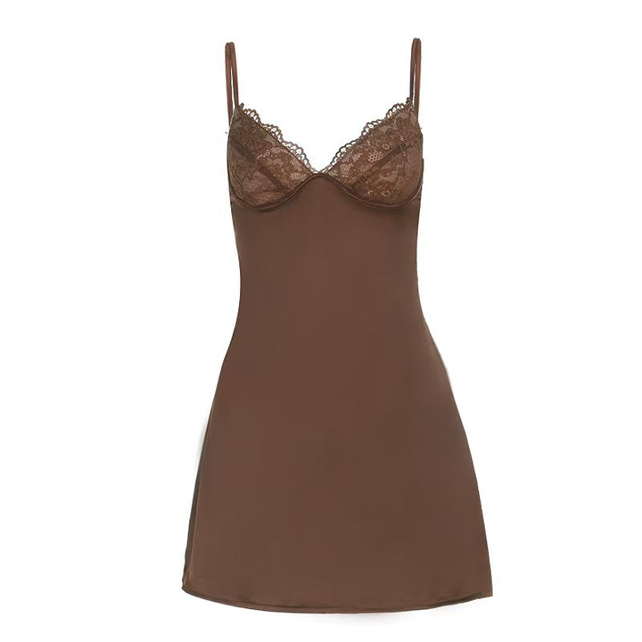 Damen verführerisches Minikleid mit Spitzen-Details und schmalen Trägern Drune