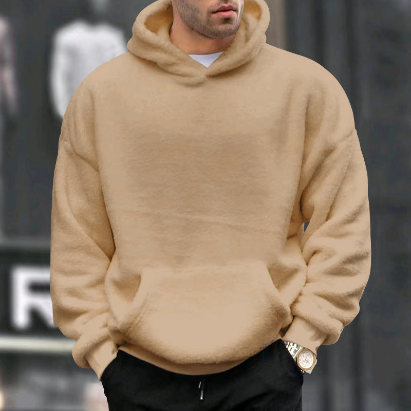 Herren Kuscheliger Oversize Kapuzenpullover aus Teddy-Fleece mit Kängurutasche Drune