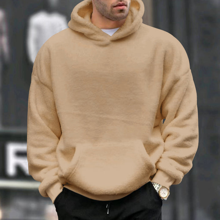 Herren Kuscheliger Oversize Kapuzenpullover aus Teddy-Fleece mit Kängurutasche Drune