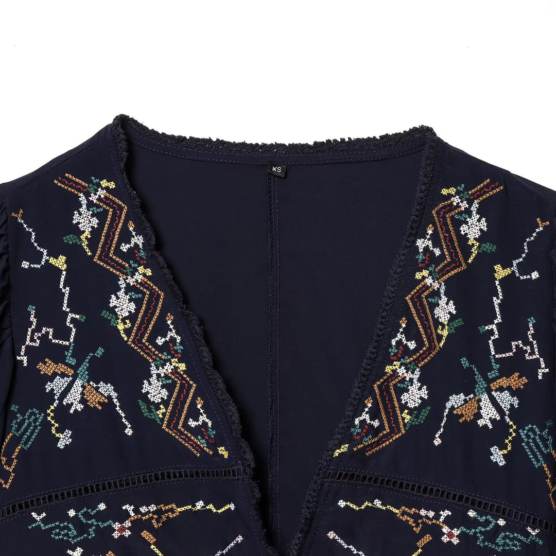 Damen Kurzblusenkimono mit kunstvollem Stickmuster und Taillenschnürung Drune