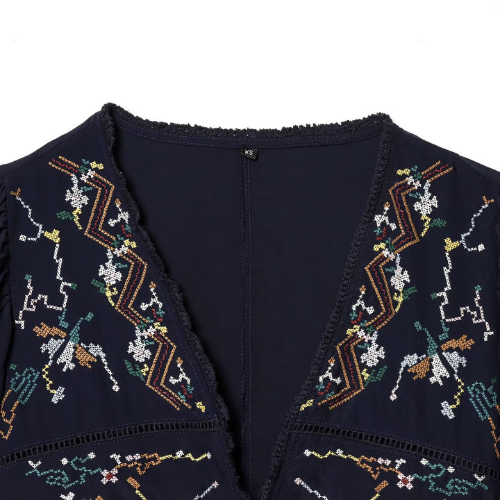 Damen Kurzblusenkimono mit kunstvollem Stickmuster und Taillenschnürung Drune