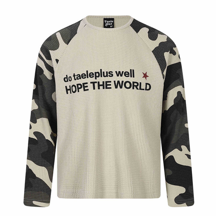Unisex Waffelstrick-Langarmshirt mit Raglanärmeln und Camouflage-Details Drune