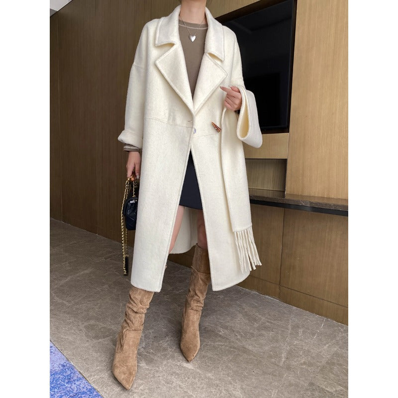 Damen eleganter Oversized-Mantel mit Fransen und tiefem Kragen Drune