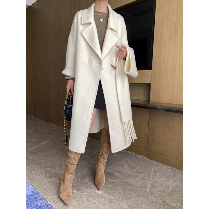 Damen eleganter Oversized-Mantel mit Fransen und tiefem Kragen Drune