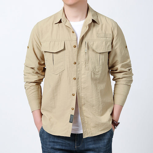 Herren nan langärmeliges Fieldshirt aus leichtem Ripstop mit multifunktionalen Brusttaschen und verdecktem Reißverschluss Drune