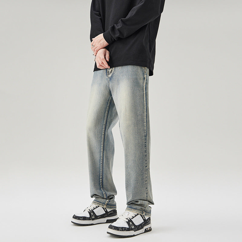 Herren Gerade geschnittene Vintage-Denim-Jeans mit entspanntem Sitz und verwaschenem Finish Drune