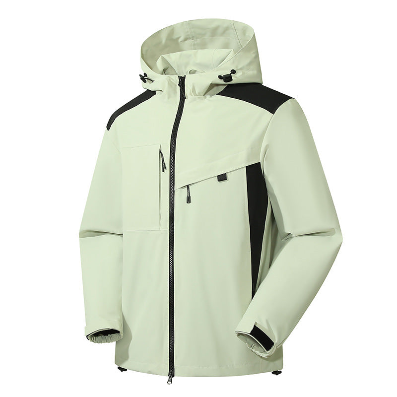 Herren technische Softshelljacke mit Kapuze, diagonalem Brustfach und Multifach-Reißverschlusstaschen Drune