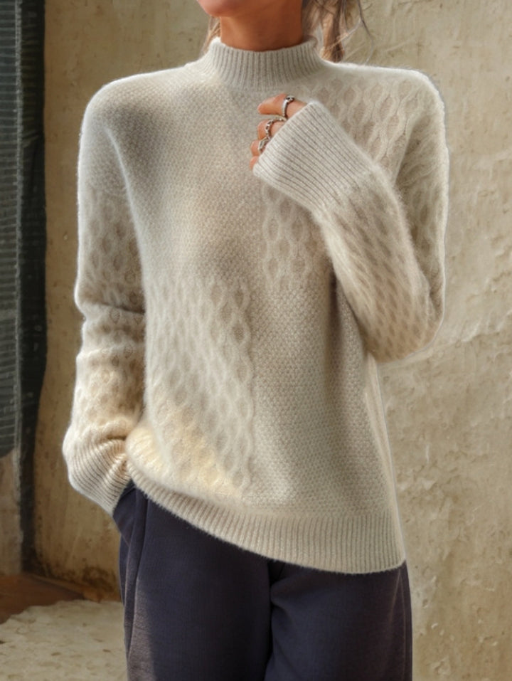 Damen nan lässiger Mohair-Mix Feinstrickpullover mit Strukturmix, Stehkragen und überschnittenen Schultern Drune