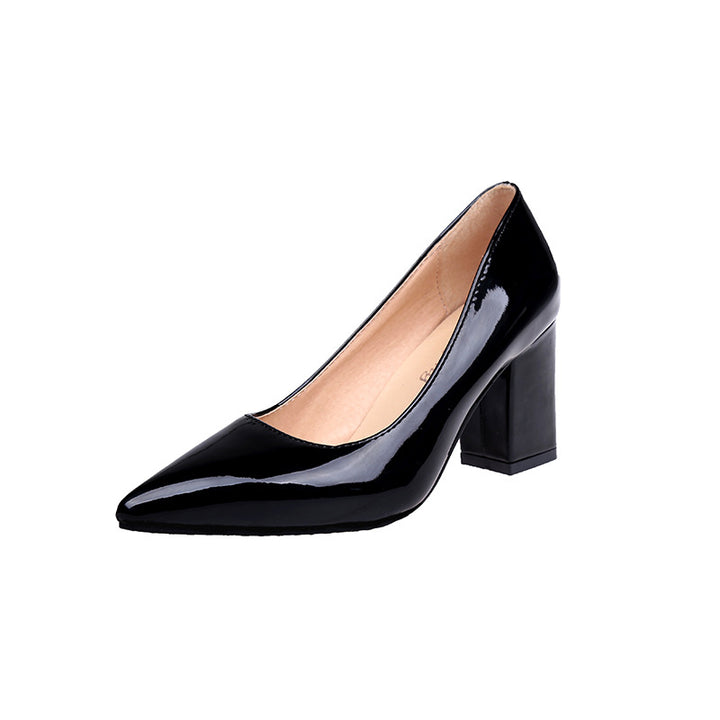 Damen Lack-Pumps mit spitzer Zehenpartie, mittelhohem Blockabsatz und gepolstertem Fußbett Drune