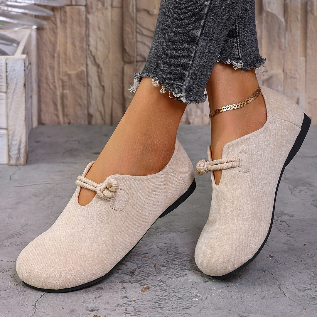 Damen  komfortable Slipper aus Veloursoptik mit dekorativem Knotenriegel und weich gepolstertem Fußbett Drune