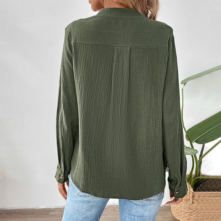 Damen Hochwertiges Langarmshirt mit Knöpfen Drune