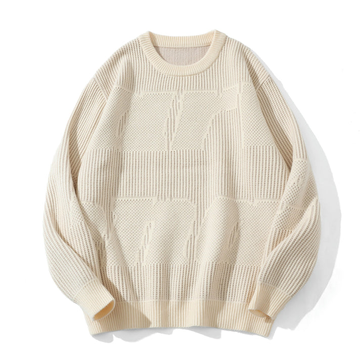 Unisex Strukturierter Oversize-Rundhalspullover mit Panel‑Strick Drune