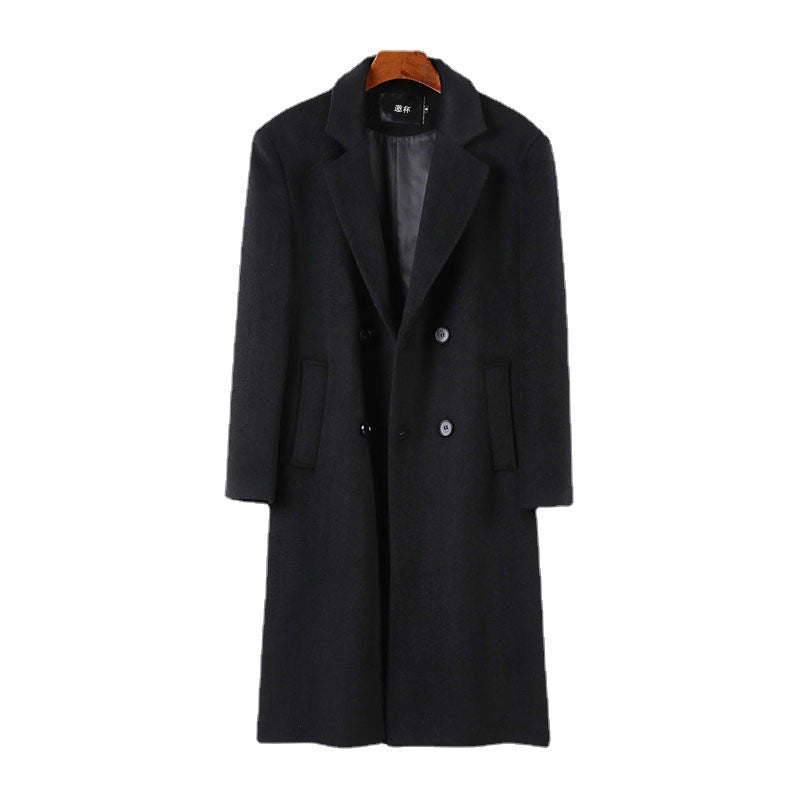 Herren Eleganter Wollmix-Longcoat mit Doppelreihe und fallendem Revers Drune