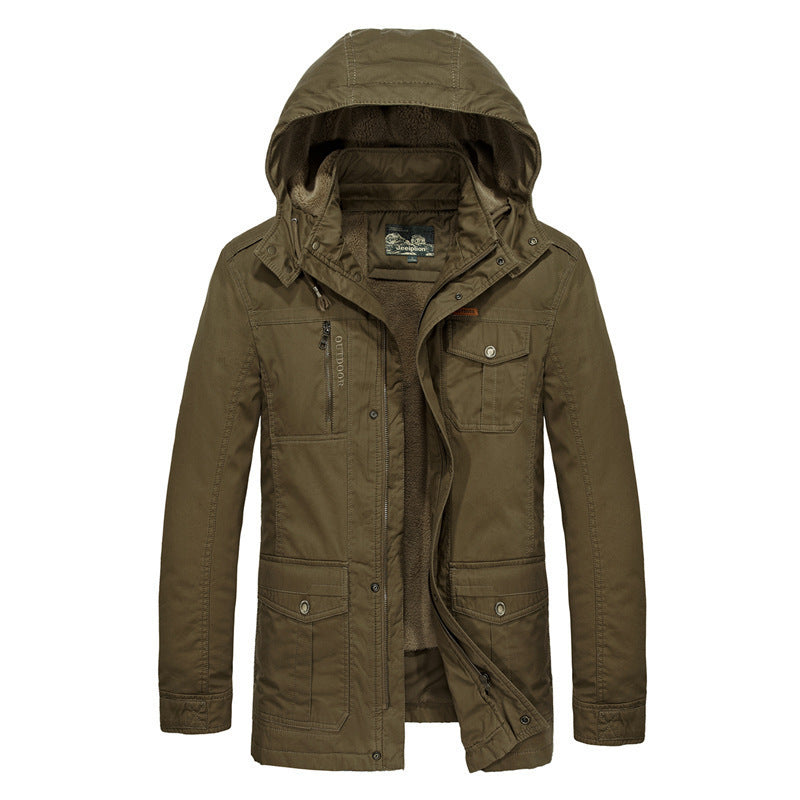 Herren gefütterter Field-Parka mit Kapuze und Multifunktions-Taschen Drune