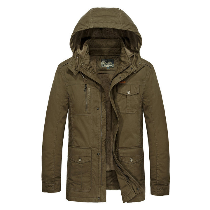 Herren gefütterter Field-Parka mit Kapuze und Multifunktions-Taschen Drune