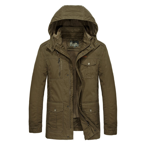 Herren gefütterter Field-Parka mit Kapuze und Multifunktions-Taschen Drune