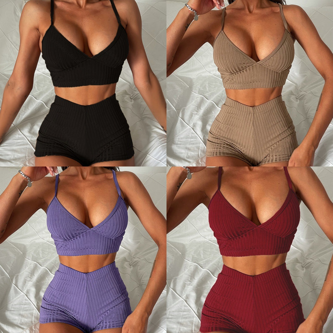 Damen Sportliches Crop-Top und Shorts Set Drune