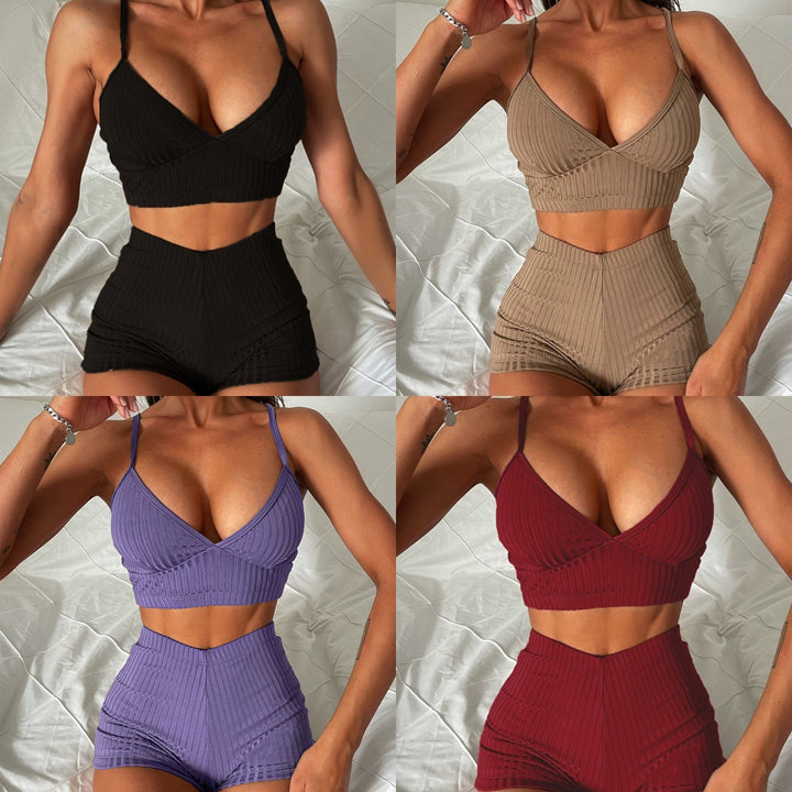 Damen Sportliches Crop-Top und Shorts Set Drune