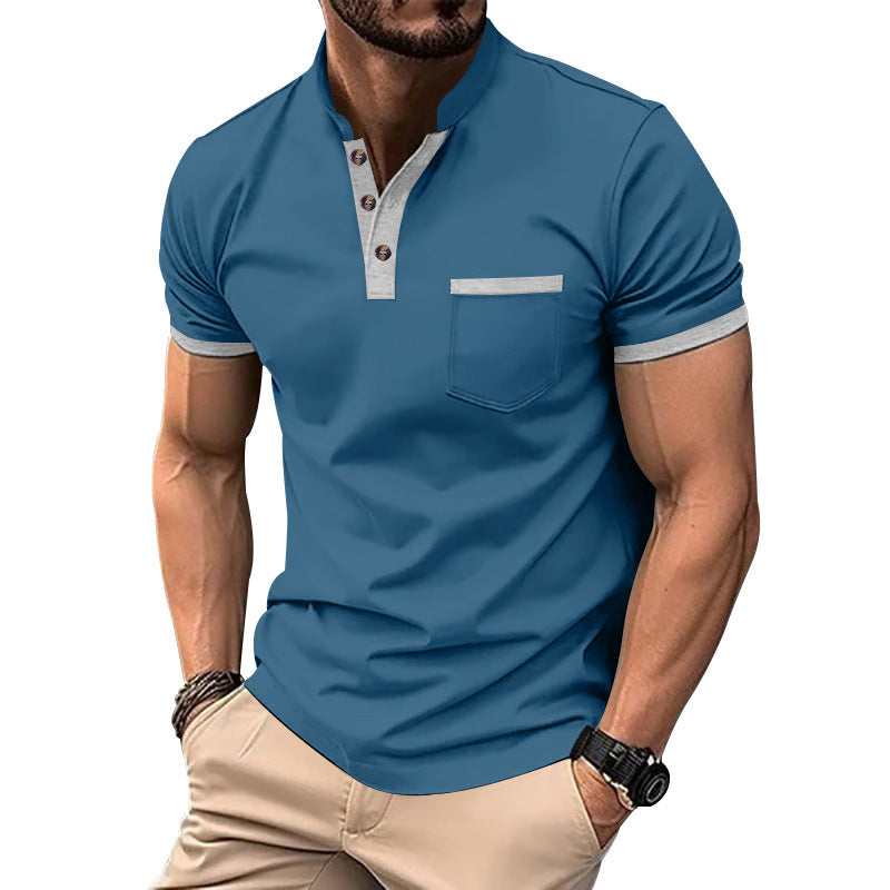Herren Kurzarmpolo mit kontrastierenden Knöpfen und Brusttasche Drune