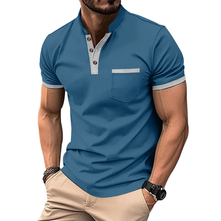 Herren Kurzarmpolo mit kontrastierenden Knöpfen und Brusttasche Drune