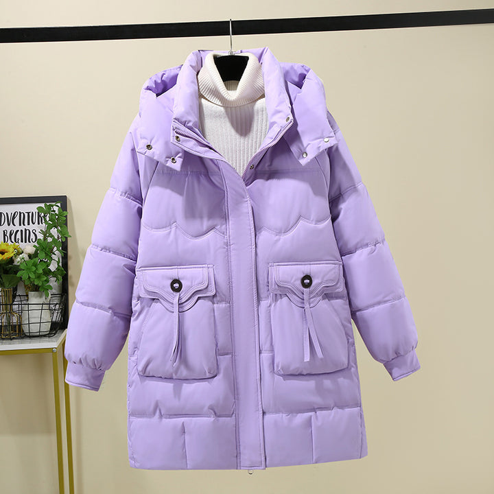Damen Lange Pufferjacke mit praktischem Kapuzenkragen und großen Taschen Drune