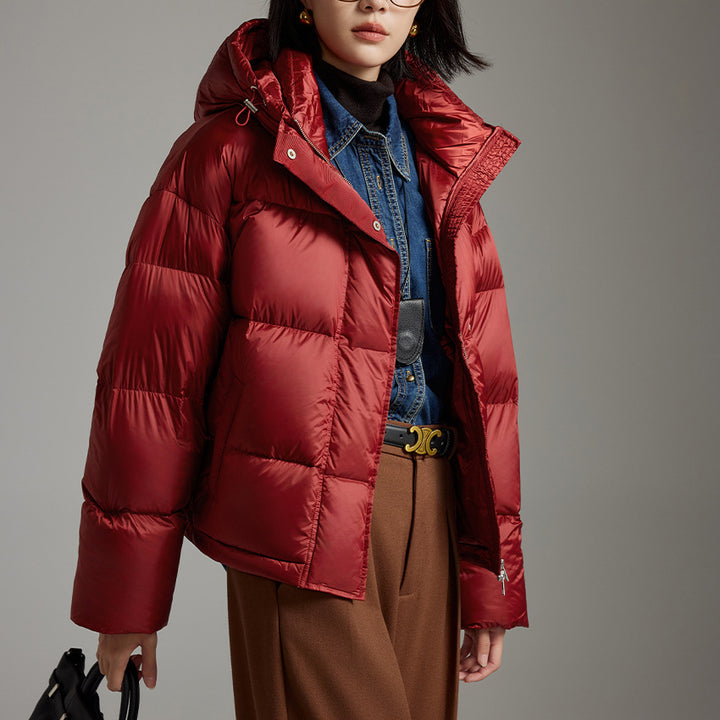 Damen Kurze boxy gesteppte Daunenjacke mit Kapuze Drune