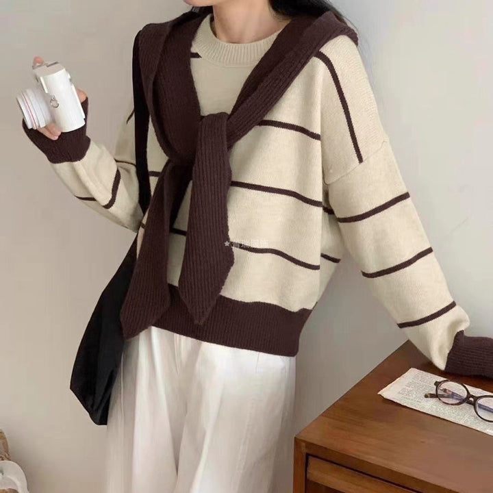 Damen lässiger Pullover mit Bindegürtel Drune