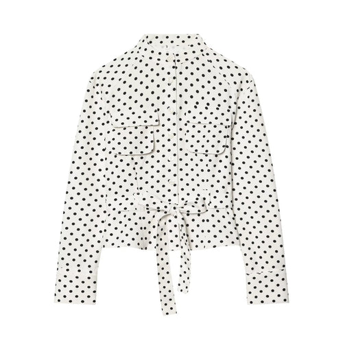 Damen Geknöpfte Hemdjacke mit Stehkragen, aufgesetzten Klappentaschen und Taillengürtel Drune