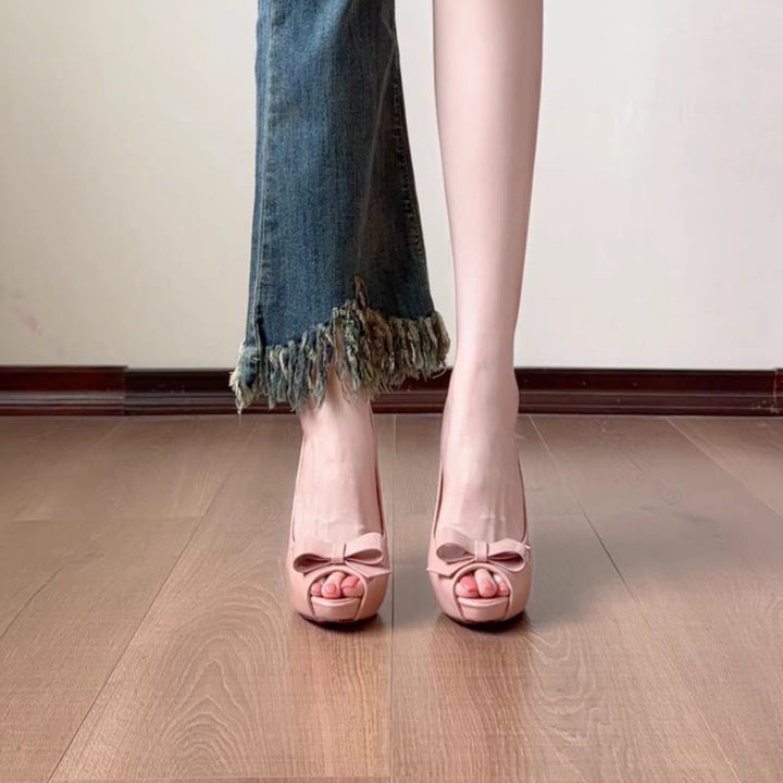 Damen offene High Heel Pumps mit eleganter Schleifenverzierung Drune