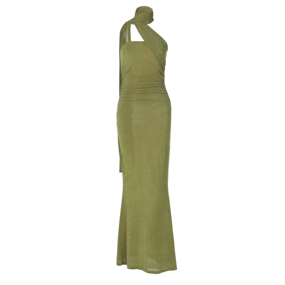 Damen Elegantes Abendkleid mit schulterfreiem Halterdesign und figurschmeichelnder Drapierung Drune