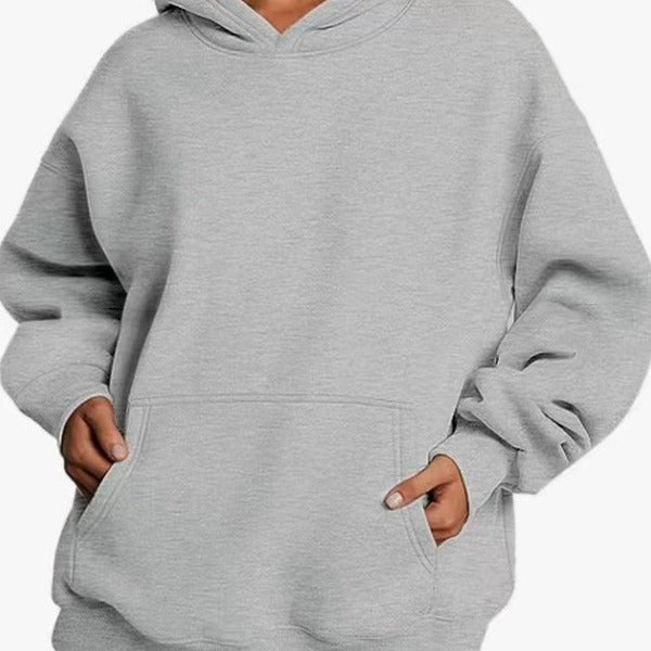 Damen nan extralanger Oversize-Kapuzenpullover im Boxy-Schnitt mit Kängurutasche und geripptem Abschluss Drune