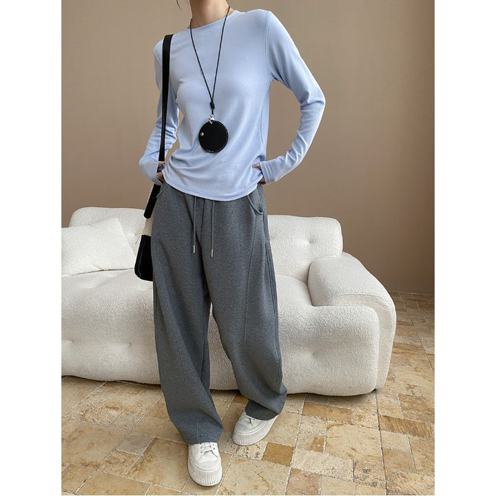 Damen eleganter Off-Shoulder Pullover und weite Hose Set Drune