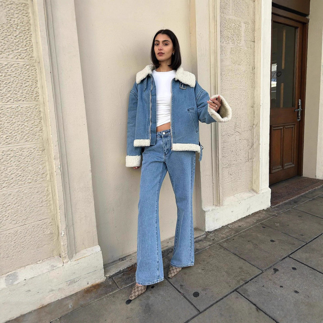 Damen lässige Übergangsjacke mit Kunstfellkragen Drune