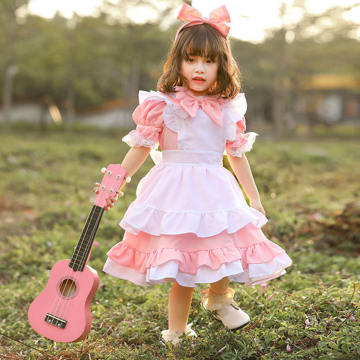 Mädchen niedliches Märchenhaftes Kleid mit Rüschen und Schleifen Drune