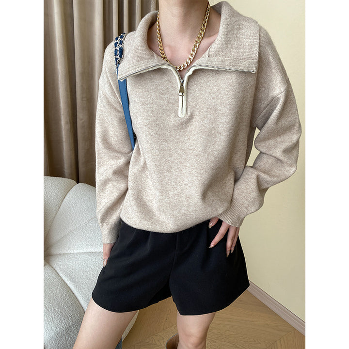 Damen Pullover mit halbem Reißverschluss und lässigem Schnitt Drune