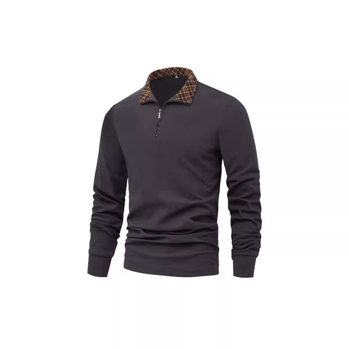 Herren Langarm-Halfzip-Pullover mit Troyerkragen und kariertem Innenkragen Drune
