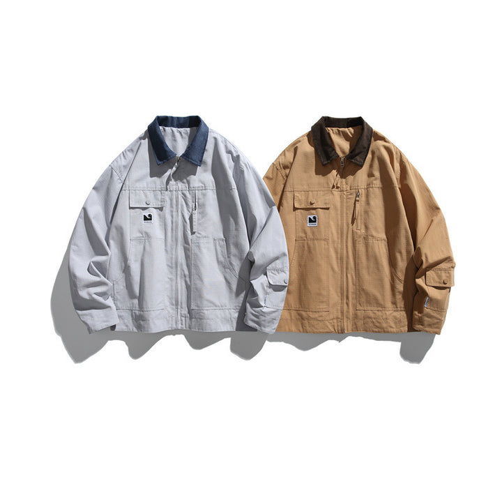 Herren Boxy-Workwear-Blousonjacke mit Kontrastkragen und Mehrfach-Taschen Drune